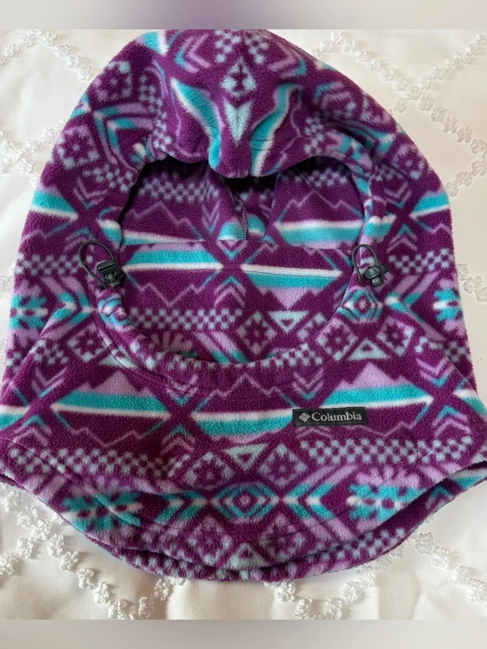 Columbia CSC Fleece Balaclava Hood Purple/Teal L/XL Aztec Geometric Ski Snow